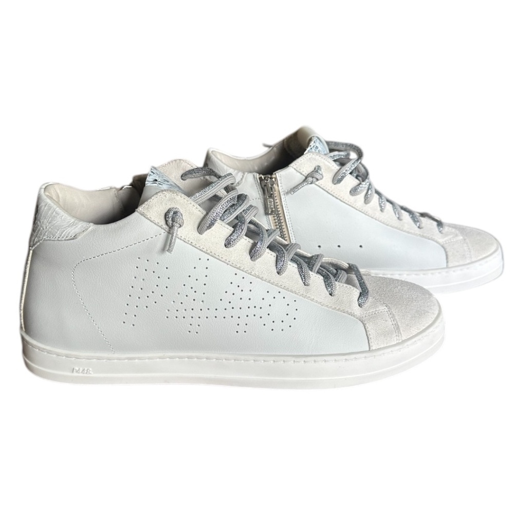 P448 Thea Mid Top Cloud Lace Sneakers White Metallic Shimmer Size 11 NEW